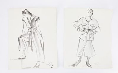 ANONYME Réunion de deux dessins de mode à l’encre de Chine. …