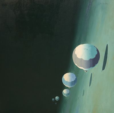 une image représentant un tableau où l'on voit un groupe de sphères flottant dans les airs