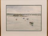 a picture of a painting of boats in the water