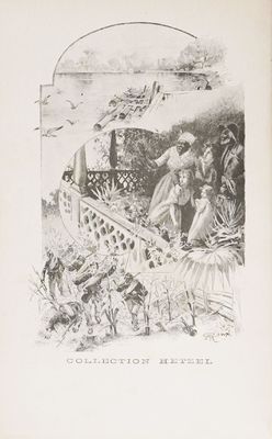 un vieux livre sur lequel figure l'image d'un homme et d'une femme dans un bateau