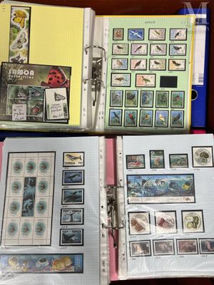 a lot of stamps on the pages of a binder