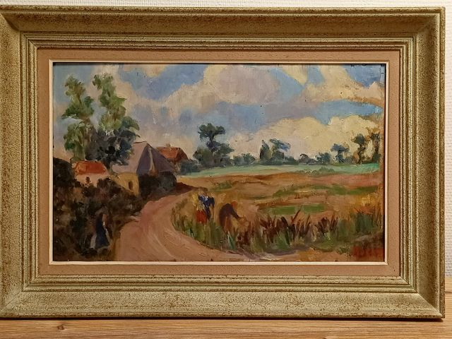 ADENIS. Huile sur panneau « la moisson » signée en bas à droite. 