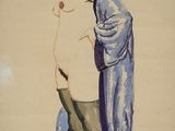 une image d'un tableau représentant une femme en robe bleue