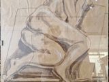 dessin représentant une femme nue assise sur une chaise dans une pièce