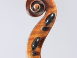 a close up of the back of a violin with a fiddle in the foreground