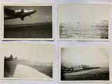 several old black and white photos of a plane taking off