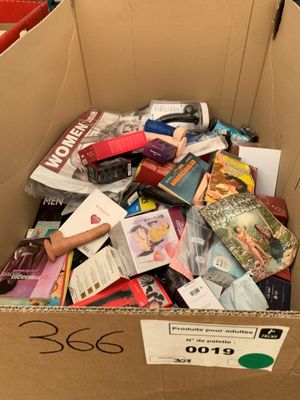 une boîte en carton remplie de livres et d'autres objets