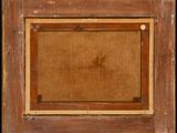a close up of a wooden frame with a brown background