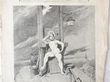 an old french newspaper with a drawing of a man on a porch