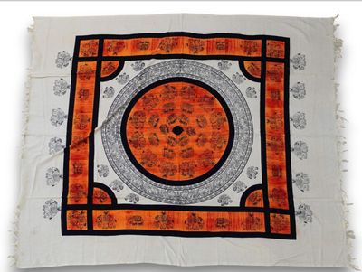 an orange and black square with a circular design on it