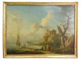 une image représentant un tableau où l'on voit des personnes sur une plage, avec un château en arrière-plan