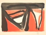 an image of a painting of a red and black abstract painting