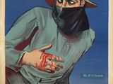 affiche représentant un homme coiffé d'un chapeau, un couteau à la main