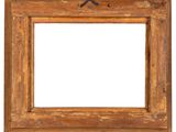 an old wooden picture frame with a rope hanging from it ' s side