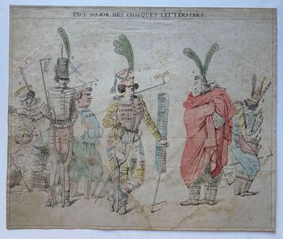 un vieux dessin représentant un groupe d'hommes en costumes