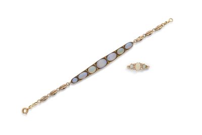 Bracelet en or jaune 14 carats, opalite et diamants