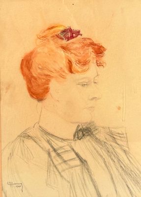 L'HOMME, Portrait de femme au chignon, pastel et crayon sign… - Photo 1