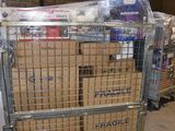 a cart with many boxes in it in a warehouse