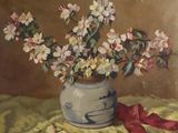 a painting of a vase with flowers in it on a table