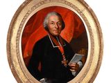 portrait d'un homme vêtu d'un manteau noir, tenant un livre et une pipe