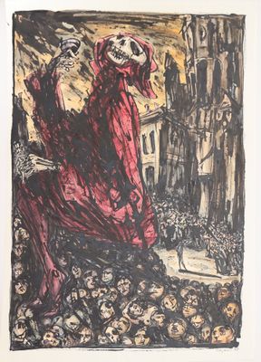 un dessin représentant un homme et une femme en robe rouge
