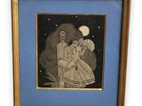 painting of a man and a woman dancing under a full moon