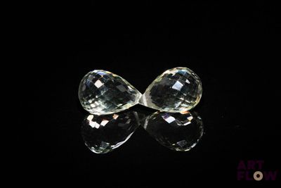 paire de boucles d'oreilles en cristal transparent en forme de larme sur fond noir