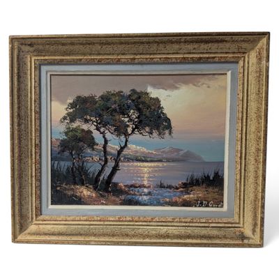 an image of a painting of a tree by the water