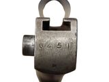 a close up of a metal lock on a white background