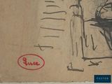 a drawing of a man sitting at a table