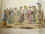 an old book with a picture of a group of people on it