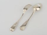 two forks and a spoon on a white surface