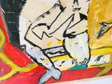 un tableau représentant un homme assis sur un canapé