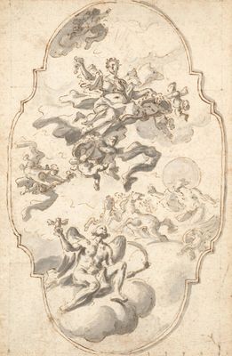 an image of a drawing of a group of angels in the sky