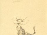 un vieux dessin représentant un chat avec un chapeau sur la tête