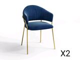 a blue chair with a gold frame on a white background