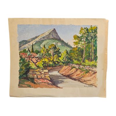 une image représentant une peinture d'une montagne au loin