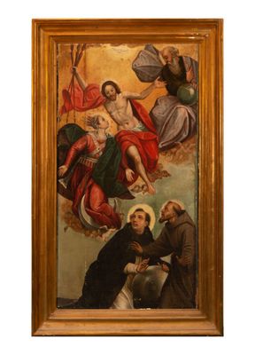 a painting of a painting of jesus on the cross with other people