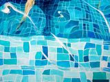 a painting of a person swimming in a pool