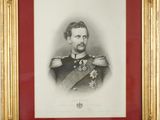 an old picture of a man in a military uniform in a gold frame