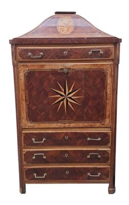 an image of a chest of drawers with a clock on top of it