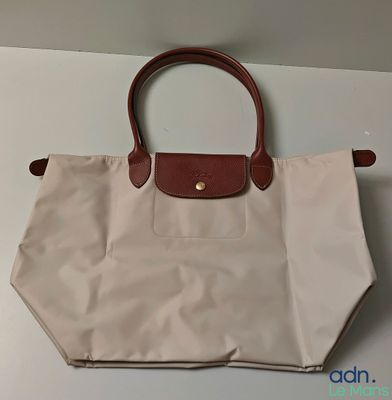 longchamp tote bag in beige with brown leather handles