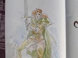 a drawing of a woman holding a sword in a book