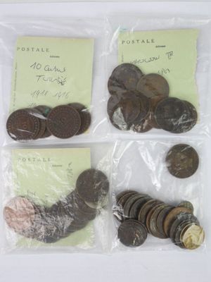 a lot of coins in a bag on the table