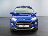 the front of a blue ford eco - cross parked in a room