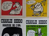 several political posters are hanging on a wall in a room