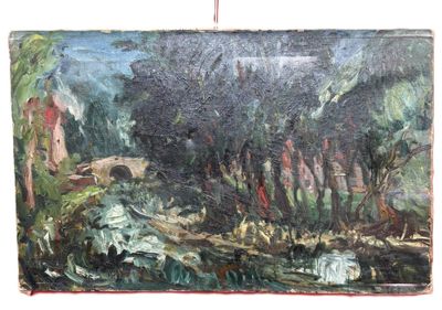 Berthe SOURDILLON (1895-1976) Paysage arboré, huile sur isor…