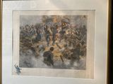 framed picture of a painting of a military battle in a museum