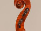 a close up of the back of a violin with a fiddle in the foreground