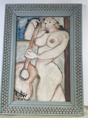 École moderne cubiste : "nu féminin à la guitare", huile sur…